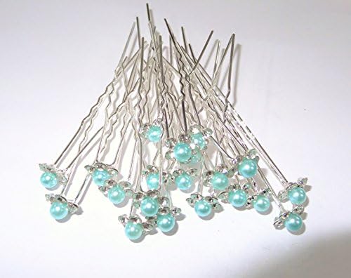 MontCherry Pearl/Crystal Flower Diamante Wedding Bridal Prom Hair Pins by Trendz (Sea Green, 10 Pins)