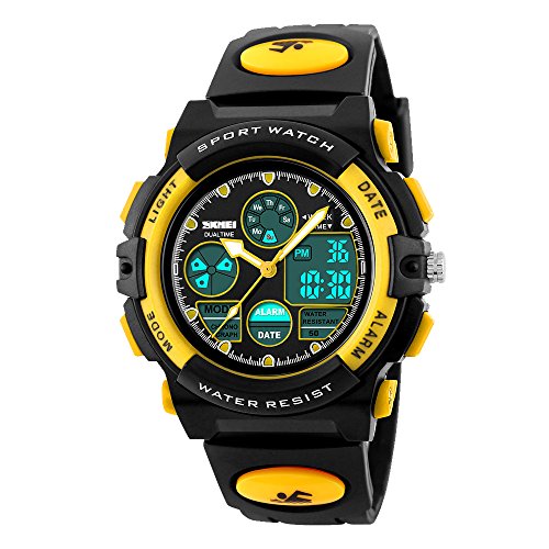 Amstt Unisex Sport Mädchen Digital Wasserdichte Alarm Armbanduhr (Gelb)