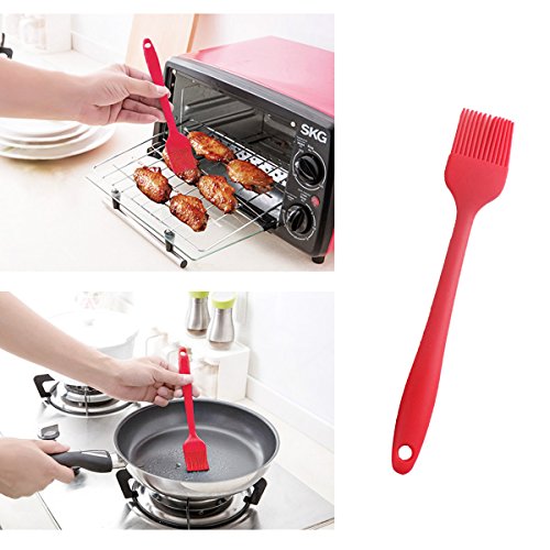 6-teiliges Silikon Mixer Teigschaber Backpinsel Set – Silikonschaber Küchengeräte Kleine Schmal Teigspachtel – Backzubehör Küchenhelfer Set Topfset Kochbesteck – mit stabilem Edelstahlkern zum Kuchen Backen und Mixen in Rot - 4