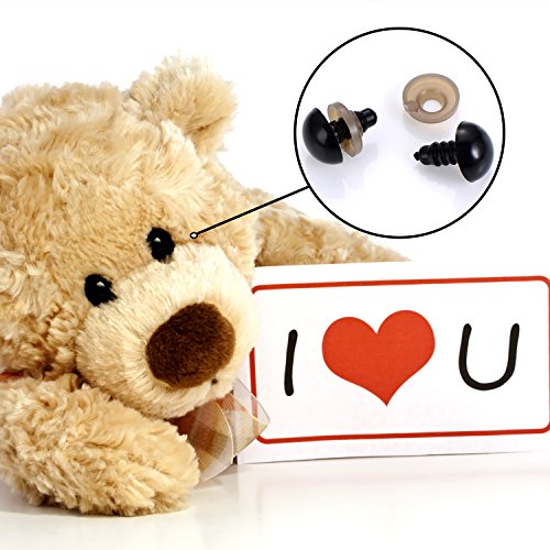 Outus 100 Stück 6 bis 12 mm Kunststoff Sicherheitaugen Schwarze Solide Augen mit Unterlegscheiben für Teddy, Bär, Puppe, Puppe und Handwerk - 6