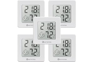 KETOTEK Cyfrowy mini termometr z higrometrem, zestaw 5 szt., termohigrometr, miernik wilgotności powietrza, termometr pokojowy ze wskaźnikiem klimatu w pomieszczeniu, do szklarni, salonu