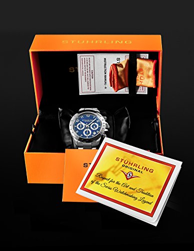 Stuhrling-Original-Herren-Quarzchronograph-Uhr-Blau-Zifferblatt-Tachymeter-Sport-Armbanduhr-Solides-Edelstahl-Gliederarmband-Faltschliee-Wasserdicht-bis-auf-50-Meter-Tiefe-Designer-Uhr-Kollektion