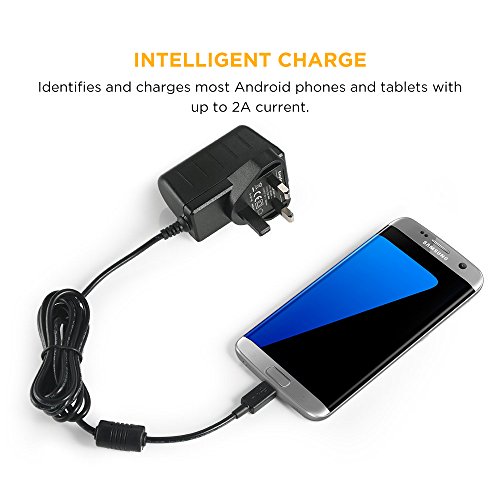 EasyAcc 5V 2A Micro USB Charger Mains Charger Wall Charger For Samsung Galaxy S6 Edge S5 S4 S3 Note 3 2 Tab 3, Nokia Lumia 520 1020 920, Moto G, Google Nexus 5 7 10, Android/Windows Smartphones, External Battery, More Micro USB Port Devices [4 Feet Length, Black]