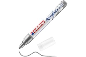‎EDDING edding 5100 Acrylmarker medium - silber - 1 Acrylstift wasserfest - mittlere Rundspitze 2-3 mm - Acryl Farben zum Malen auf Leinwand, Malpapier und Holz - Acrylstifte für Steine