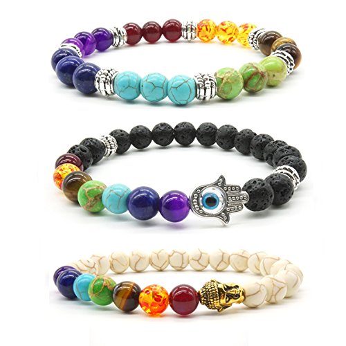 3 pcs Piedra de Lava pulsera elástica 8 mm Bead piedra Buda mano de Fátima encanto piedra de ojo de tigre Yoga equilibrio reiki curación