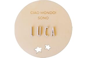 NAGU Plaque de naissance en bois personnalisable avec nom pour nouveau-nés avec phrase Bonjour Monde (it-starlites)