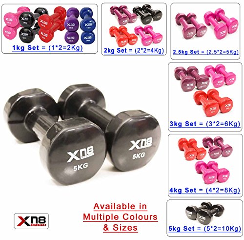 Xn8 Vinyl Dumbbells Hand Weights Muscle Toning Dumbells For-Weight  Lifting-Body Building-Pilates Home-Gym-Exercise-Fitness-Training (1-5kg)  Pair