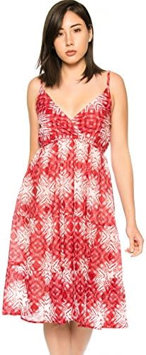 Martildo Fashion Ladies Midi Length Cross Front Floral Summer Holiday Dress, Red Diamond, Medium (UK 12-14)