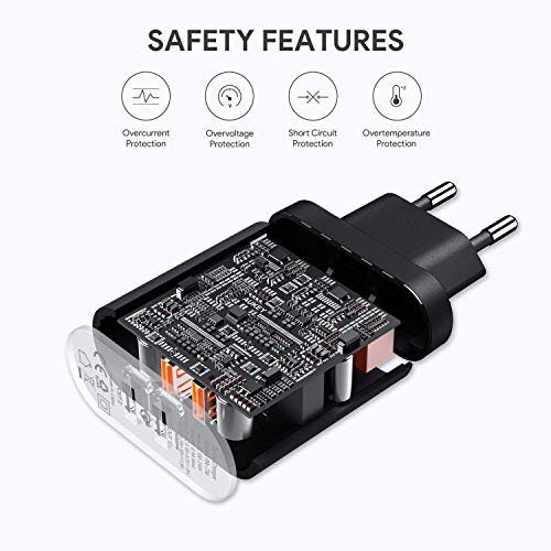 AUKEY Quick Charge 3 0 USB Chargeur Secteur 2 Ports 39W Chargeur Mural Universel pour Samsung Galaxy S8   Note 8  iPhone X   8 8 Plus  iPad Pro Air  HTC 10  LG G5   G6 etc   Noir 