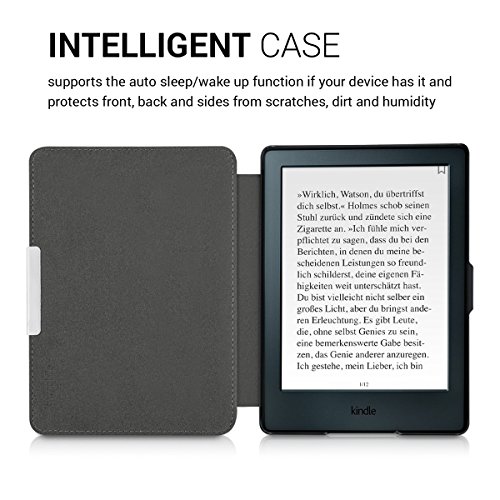 kwmobile Hülle für Amazon Kindle (8. Generation) – Flipcover Case eReader Schutzhülle – Bookstyle Klapphülle Be Happy Design Rosa Violett Koralle - 4