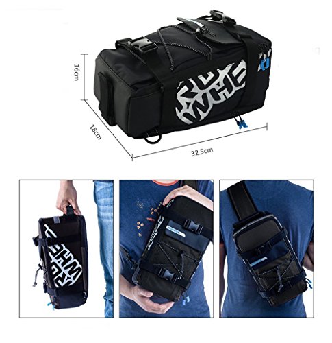 Wisamic Radtasche Gepäckträgertasche Rucksäcke Wasserdicht mit Reflektierendem Band Schwarz, 32,5 x 16 x 18 cm - 8