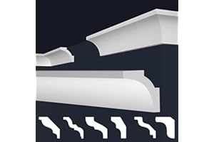 MARBET DESIGN Molduras de XPS Poliestireno blanco - Cornisas de techo Estuco de techo E-Molduras - (20 metros / 10 tiras E-12)