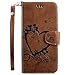 Produktbild Qjuegad Kompatibel mit Huawei Y7 2018 Hülle Leder Handhülle Liebesherz Muster Ledertasche Flip Wallet Cover Case Brieftasche Etui Schutzhülle Handytasche mit kartenfächern,Brown