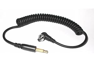 Maxsimafoto - 3.5mm to Male Flash PC Sync Cable coiled Cord 12" length. Suitable for Nikon, Canon, Pocketwizard miniphone PC1 etc.