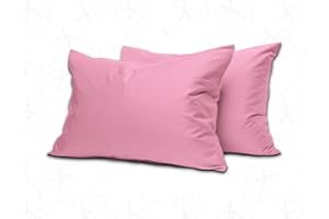MistyMorning Pillow Cases 2 Pack, Soft & Premium Quality Bedding & Linen, Egyptian Cotton with 200 Thread Count, Breathable with an Envelope Closure in Standard Size (50x75+15 cm) (Pink)