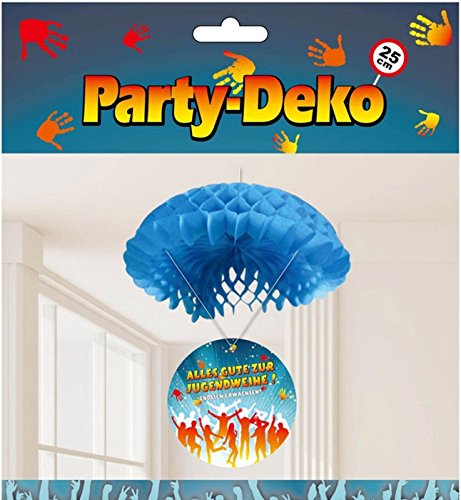 FesteFeiern® Dekoration Party Set „Alles Gute zur Jugendweihe“ – Endlich Erwachsen! Deckenhänger, Wimpelkette, Absperrband, Anstecker – Rosette | 4 Teile Party-Deko - 4