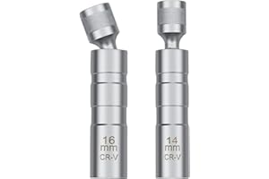 FEIFANCHOICE 2Pcs Thin Wall Spark Plug Socke, 3/8 inch 12-Point Universal Joint Magnetic Swivel Spark Plug Socket Set, 14mm & 16mm Spark Plug Removal Tool for Motorcycle Spark Plugs and Small Car Engines