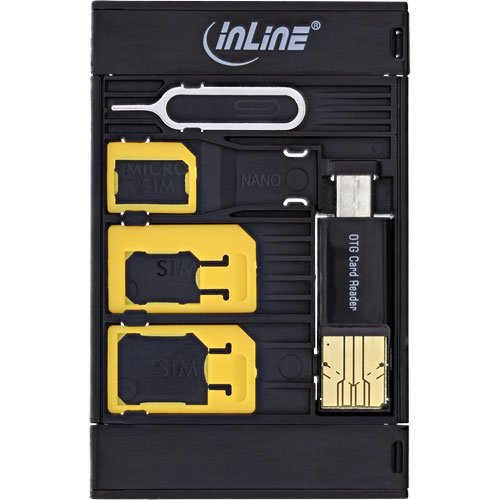 InLine 35091 SIM-BOX, Simkartenadapter und Zubehörbox mit OTG Kartenleser schwarz