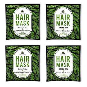 Arotatvika Green Tea and Green French Clay, 4 Pack of Natural Hair Mask for Dry & Damaged Hair | Made with Aloevera, Shea Butter & Pure Essential Oils | Paraben and Sulphate free (25 ml Each)