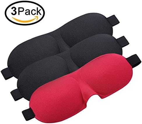 Sleep Mask, 3 Pack Lightweight &amp; Comfortable Soft Adjustable 3D Contoured Eye Masks for Sleeping, Travel, Shift Work, Naps, Night Blindfold Eyeshade for Men Women (Black &amp; Black &amp; Red)