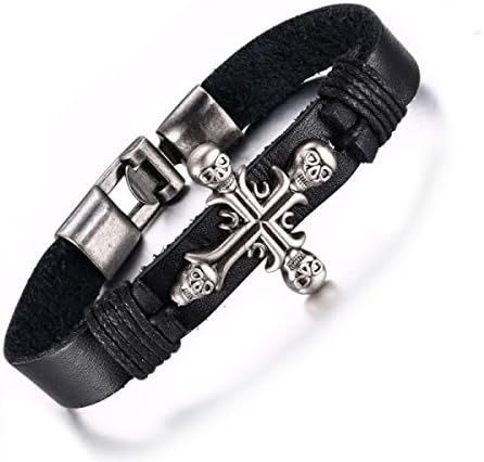 Wen L Men's Genuine Leather Alloy Bracelet Cross Bracelet With Metal Clasp (22Cm),22Cm