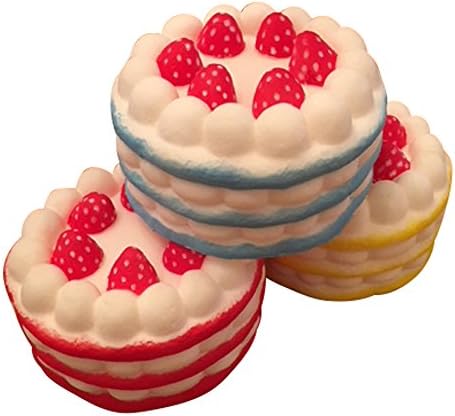Elevida Jumbo Squishies Cake Pack | Slow Rising and Scented | Strawberry Cake Squishys 3-Pack | Red Blue and Yellow Squishies Pack | Colorful, Fun, Long-Lasting, and Entertaining