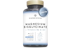 Magnesio Bisglicinato 2250 mg/Día, 450mg de Magnesio Elemental + B6 + D3 para Reducir el Cansancio y la Fatiga. 150 Comprimidos de Alta Absorción, hasta 5 Meses de Suministro. N2 Natural Nutrition