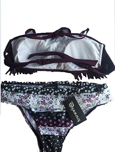OYMMENEY Sexy Strand Damen Bandeau Bikini Push Up mit Quaste Set Badeanzug Bademode Tops und Bottoms - 4