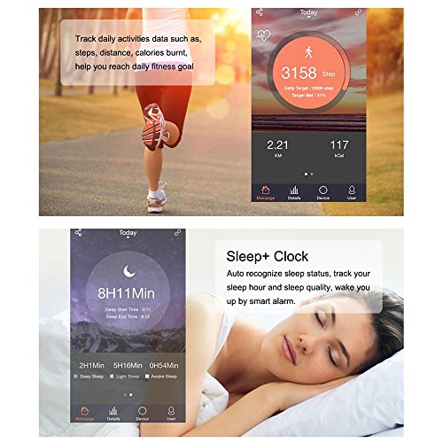 KOBWA Fitness-Tracker-Herzfrequenz Fitnessarmband- Pulsuhr Aktivitätstracker Wasserdicht- Smart Bracelet – Smartwatch für Android Smartphone und IPhone IOS,Schrittzähler, Kalorienzähler, Schlaf-Monitor,Push-Message und Anrufer – ID Benachrichtigung - 6