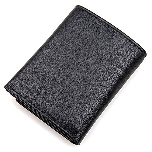 Preisvergleich Produktbild Jxth Herren Reißverschluss Carder Holder Herrenbrieftasche Lederbrieftasche Slim Wallet mit RFID Barrier und 2 IDs Windows Black Geld-Beutel-Geldbeutel