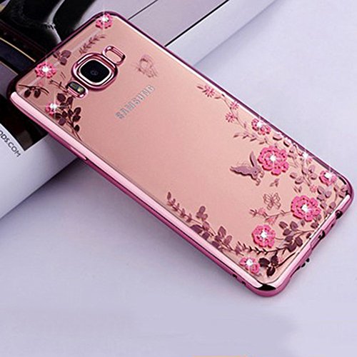 Galaxy S8 Plus Hülle,Transparent TPU Silikon Handyhülle für Samsung Galaxy S8 Plus Plus,Ukayfe Überzug Farbig Rahmen Muster Malerei Schmetterling Blumen Ultra Dünn Silikon Tasche TPU Hybrid Crystal Clear Case Durchsichtig Schutzhülle,Luxus Glänzend Glitzer Kristall Strass Diamant TPU Silikon Schutz Handy Hülle Case Tasche Etui Bumper für Samsung Galaxy S8 Plus - Rosa Golden Rosa Blumen
