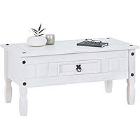 CARO-Möbel Couchtisch Rural im Mexiko Stil Wohnzimmertisch Beistelltisch mit Schublade Kiefer massiv, weiß lackiert