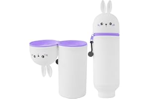 YADOBIG 2 en 1 Trousse Crayons, Télescopique Trousse Scolaire en Silicone, Kawaii Étui École avec Fermeture Eclair, Kawaii Lapin, Convient pour École, Le Bureau, Cadeau pour Garçons et Filles