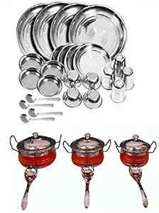 Royal sapphire stainless steel combo set Dinner Set 24 Pcs and Orange color Handi Set Of 3