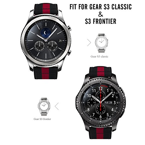 MoKo Samsung Gear S3 Frontier / Classic / Moto 360 2nd Gen 46mm Armband – Nylon Strick Sportarmband Uhrenarmband Uhr Erstatzband mit Schließe für Samsung Gear S3 Classic Samrtwatch, Schwarz/Rot - 2