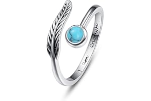 praymos Turquoise Feather Ring 925 Sterling Silver Vintage Wings Rings Women Western Boho Style Jewelry Gifts Mother Wrap Thumb Ring