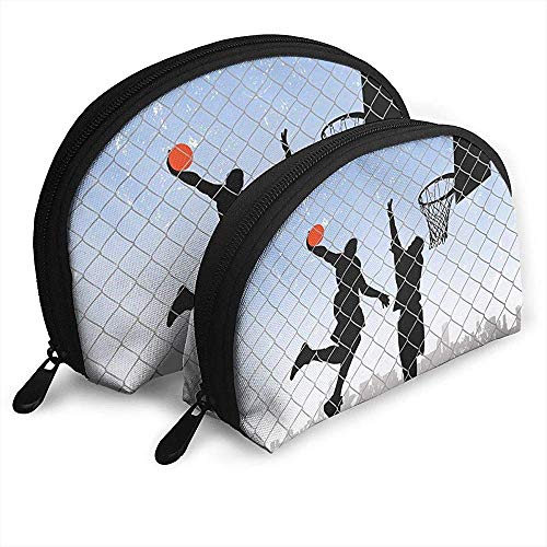 Basketball dans La Rue Thème Deux Joueurs WomenTravel Cosmetic Bags Tissu ImperméablePetit Maquillage Pochette Sac