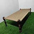 Rajasthani Wooden Khatiya Khaat | Traditional Handcrafted Wooden Charpai Bed | 6x3 Feet | Solid Wood Frame with Durable Cotton Ropes for Home, Garden, or Outdoor Use (Jute)