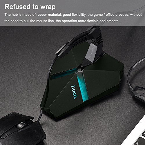 [Neuer Release] Hoco 3 High Speed USB 2.0 Hub mit TF Kartenleser, Kissralr® Bungee Mouse Cord Management System, Sieben Wechselfarben Backlit LED Licht, Skorpion Aussehen Silikon Maus Kabel Tidy Perfekt für Spiele und Office Business – Schwarz - 5