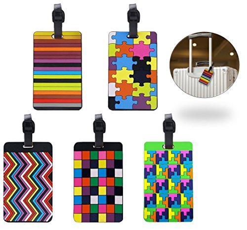 FunRun PVC Etiquetas del equipaje del viaje, 5 piezas con diferentes colores del bolso del equipaje de la maleta