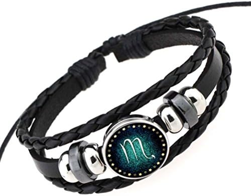 Sauvoo Beads Virgo/Sagittarius/Aquarius/Scorpio/Libra/Capricorn 12 Constellation Bracelet Men Women Braided Leather Bracelets &amp; Bangles (SCORPIO)