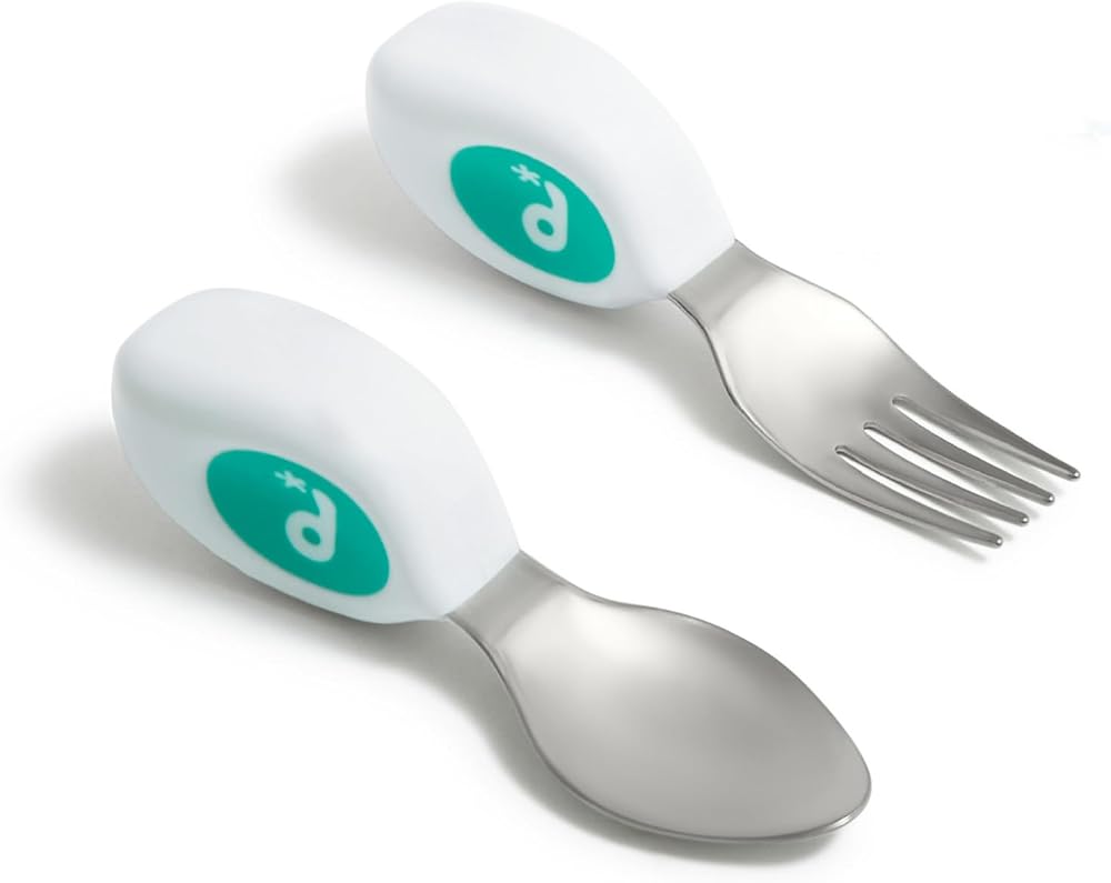 Doddl kaşık ve çatal çatal bıçak takımı çocuklar, küçük çocuklar ve bebekler için 12 ay+ergonomik çocuk çatal bıçak takımı çocuğunuzun kendilerini beslemesine ve bulaşıkları doğru kullanmasına yardımcı olur (kireç yeşili)