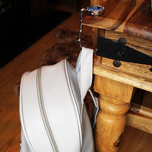 6 Handtaschenhalter Aufhänger mit Gliederhalterung ausklappbar und funkelnden farbigen Kristall Schmucksteinen von Kurtzy TM - 4