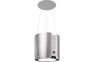 Klarstein Skyfall Smart - Island Hood, App and Gesture Control, Dimensions: 45 x 42 cm (ØxW), Freely Hanging, Recirculation Mode/Exhaust Air, 3 Levels, 402 m³ / h, 200 W, LED Lighting, EEC C, Silver