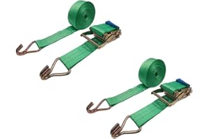 Ratchoox Ratchet Straps Set of 2-2000kg Break Strength Heavy Duty Ratchet Straps with Hooks and Iron Handle | Tie Down Straps with Weather Resistant Green Polyester Webbing Strap (4m x 50mm)