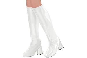 SHOPERAMA 60er 70er Lack Damen Stiefel Überzieher Stulpen glänzend Disco Festival Show Revue Kostüm-Zubehör, Farbe:Weiß