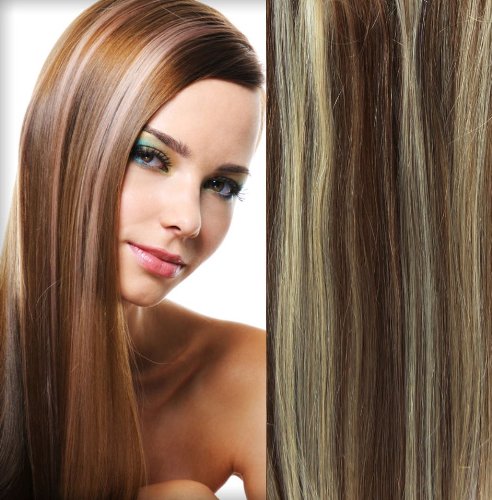 GoGoDiva Clip in Hair Extensions 100% Human Remy Hair #8/613 Light Brown Blonde colour 15 inches Length 90 grams hair weight
