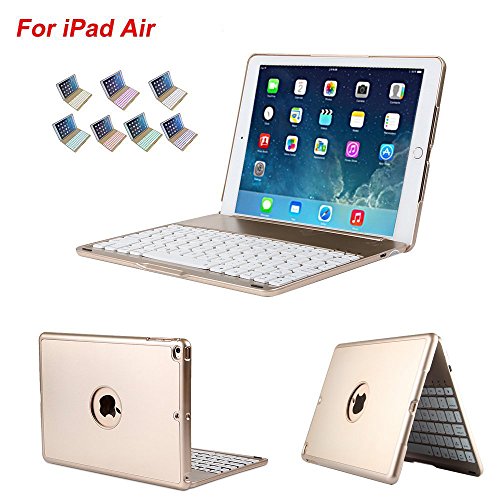 Funda con Teclado de Dingrich para iPad Air, Teclado Delgada, con Soporte de Atril Integrado, Protector de Pantalla, Estilo Folio, retroiluminación LED, para iPad Air