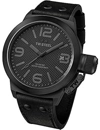 TW - Reloj analógico unisex de cuero Resistente al agua negro