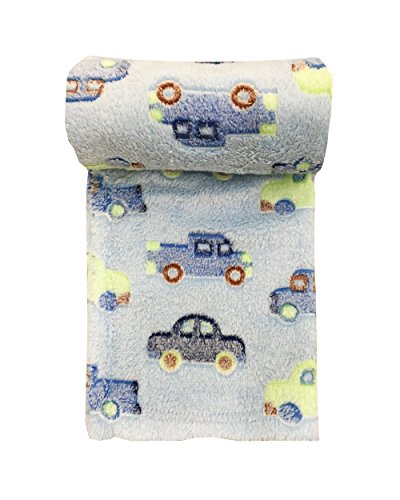Baby Fleece 75x100cm Pram/Moses Blanket - Blue Cars